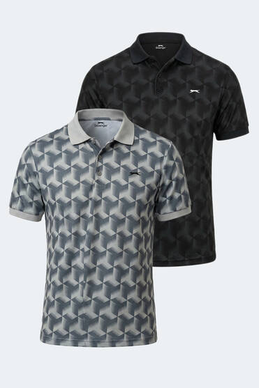 Slazenger KATARIN 2 Lİ SET Erkek Polo Yaka Siyah - Gri Tişört