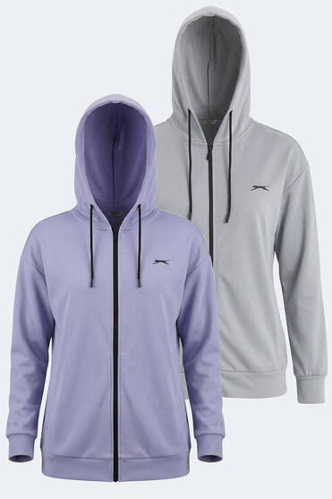 Slazenger KATHLEENA 2 Lİ SET Kadın Oversıze Gri - Mor Sweatshırt
