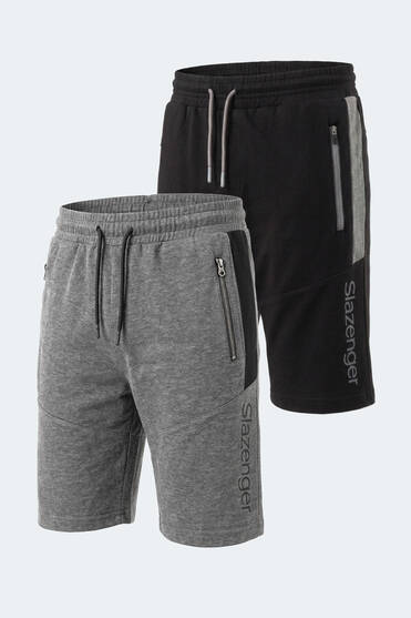 Slazenger NIKON I 2 Lİ SET Erkek Fermuar Cepli Siyah - Koyu Gri Şort