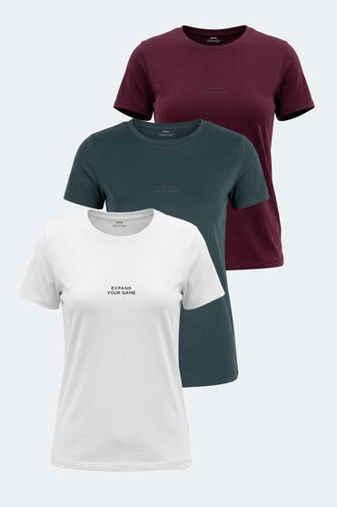 Slazenger PAYTONS 3 lü Set Kadın Ekru - Bordo - Antrasit Tişört