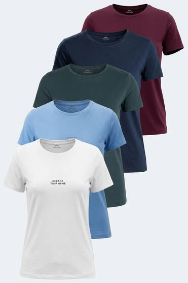 Slazenger PAYTONS 5 li Set Kadın Ekru - Koyu Gri - Bordo -Antrasit - Mavi Tişört