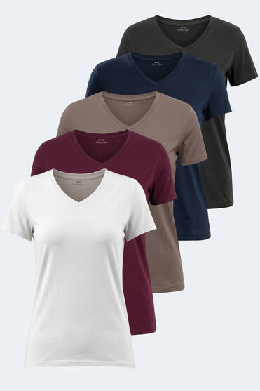 Slazenger PERICAS 5 li Set Kadın EKRU - SİYAH - ANTRASİT- MÜRDÜM - KAHVE Tişört