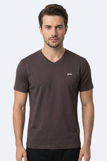 Slazenger RIVALDO T Erkek V Yaka Koyu Kahve Tişört
