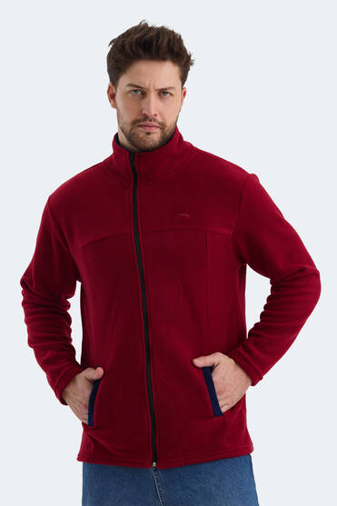 semantic design ベロア ファーダッフル ボルドー お兄系 Slazenger SAFRANO I Erkek Fermuarlı Dik Yaka Cepli Bordo Polar