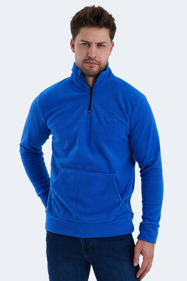 Slazenger SOLID IN Erkek Fermuarlı Dik Yaka Cepli Saks Mavi Polar